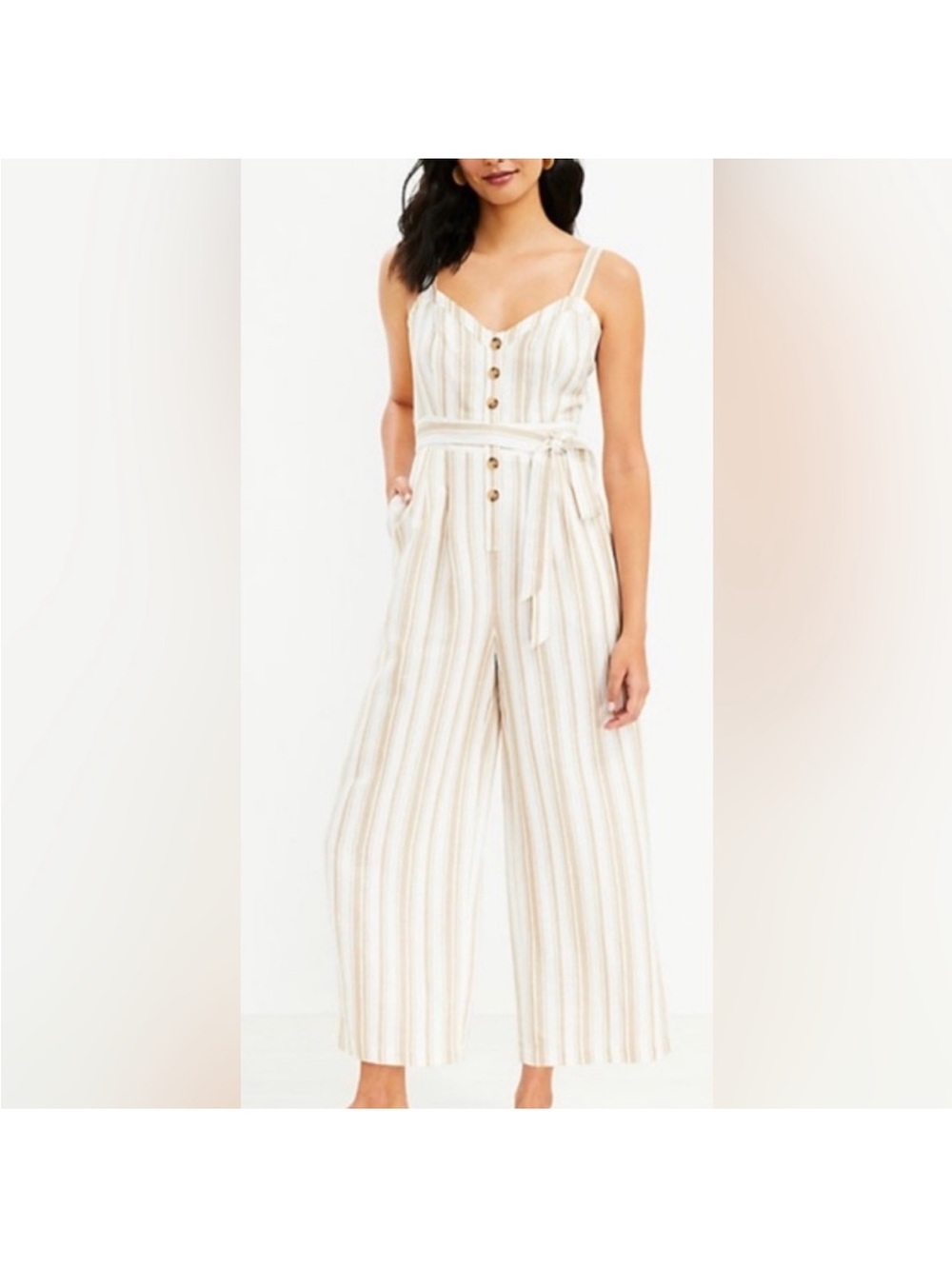 LOFT Linen Blend Jumpsuit with Tie Belt